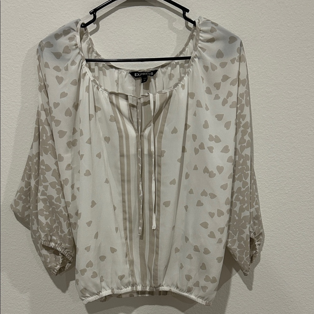 Express Women's White and Tan Sheer Blouse